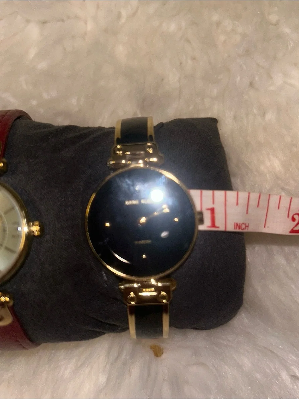 Anne Klein Gold-Tone Watches with Burgundy Strap & Black Bracelet